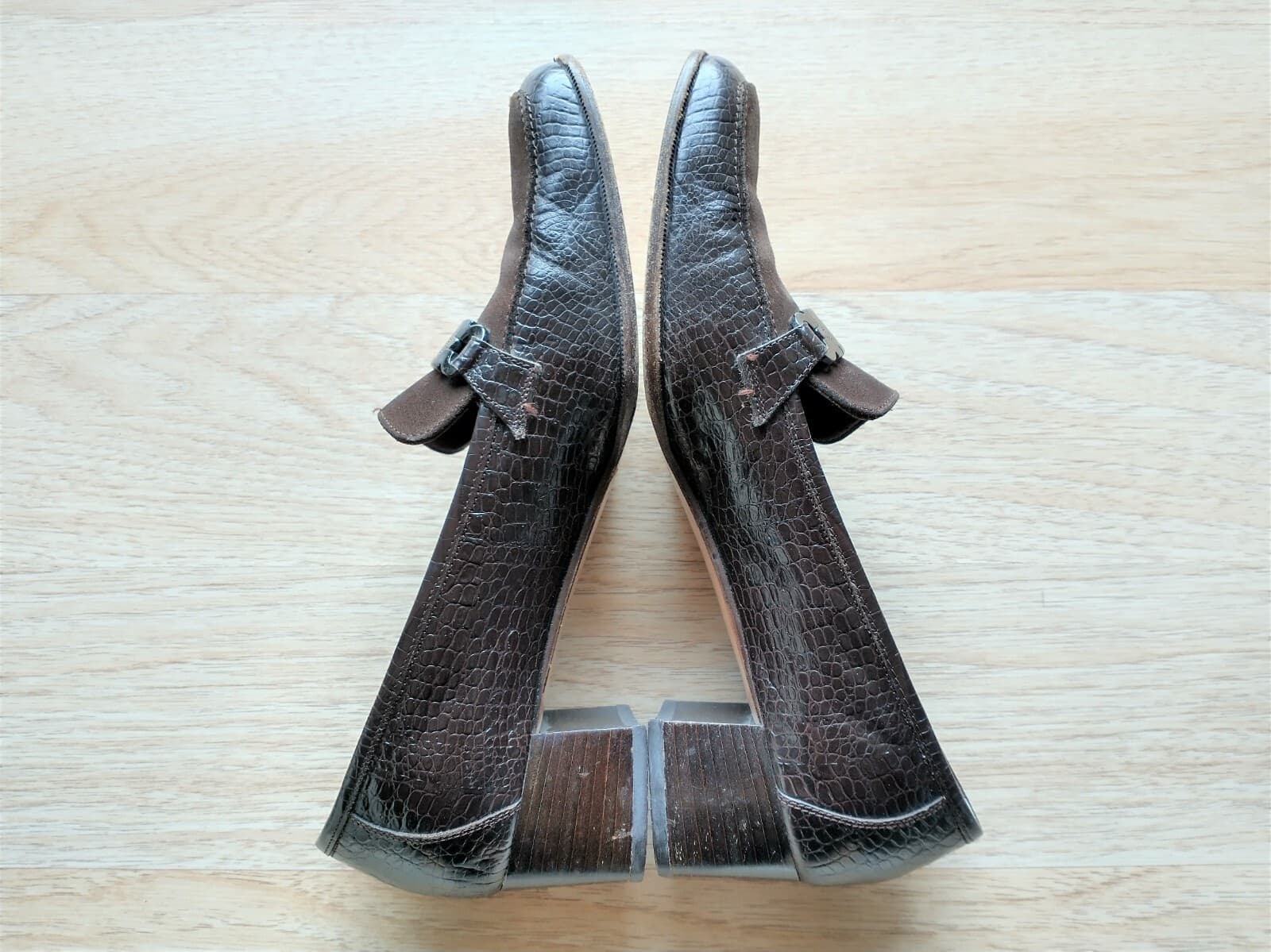 Salvatore Ferragamo Suede Crocodile Leather Loafer Brown US8.5 Made in Italy - Thumbnail 6