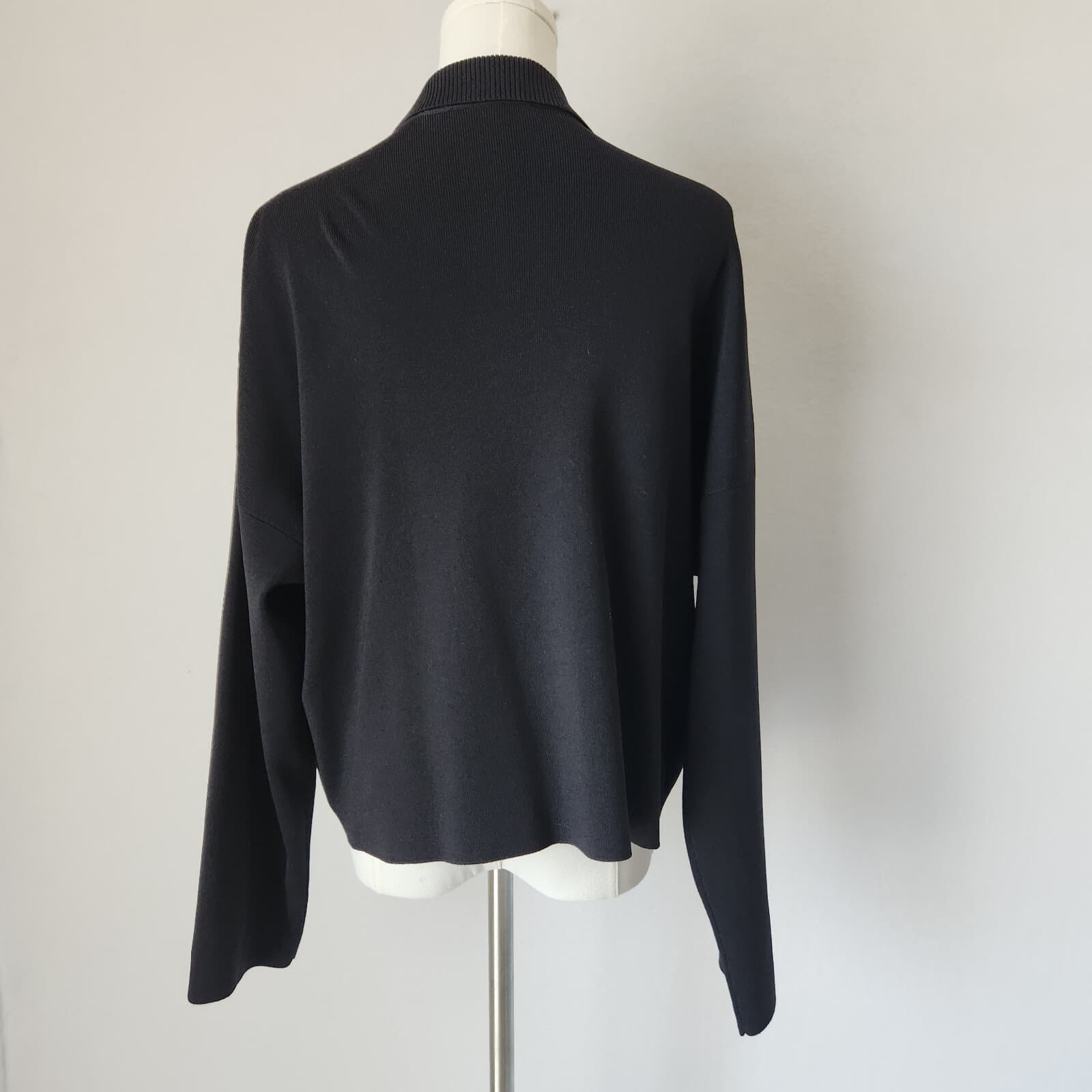 MM.LAFLEUR Collar Open Front Cardigan Pocket Long Sleeve Viscose Blend Black XL - Thumbnail 6