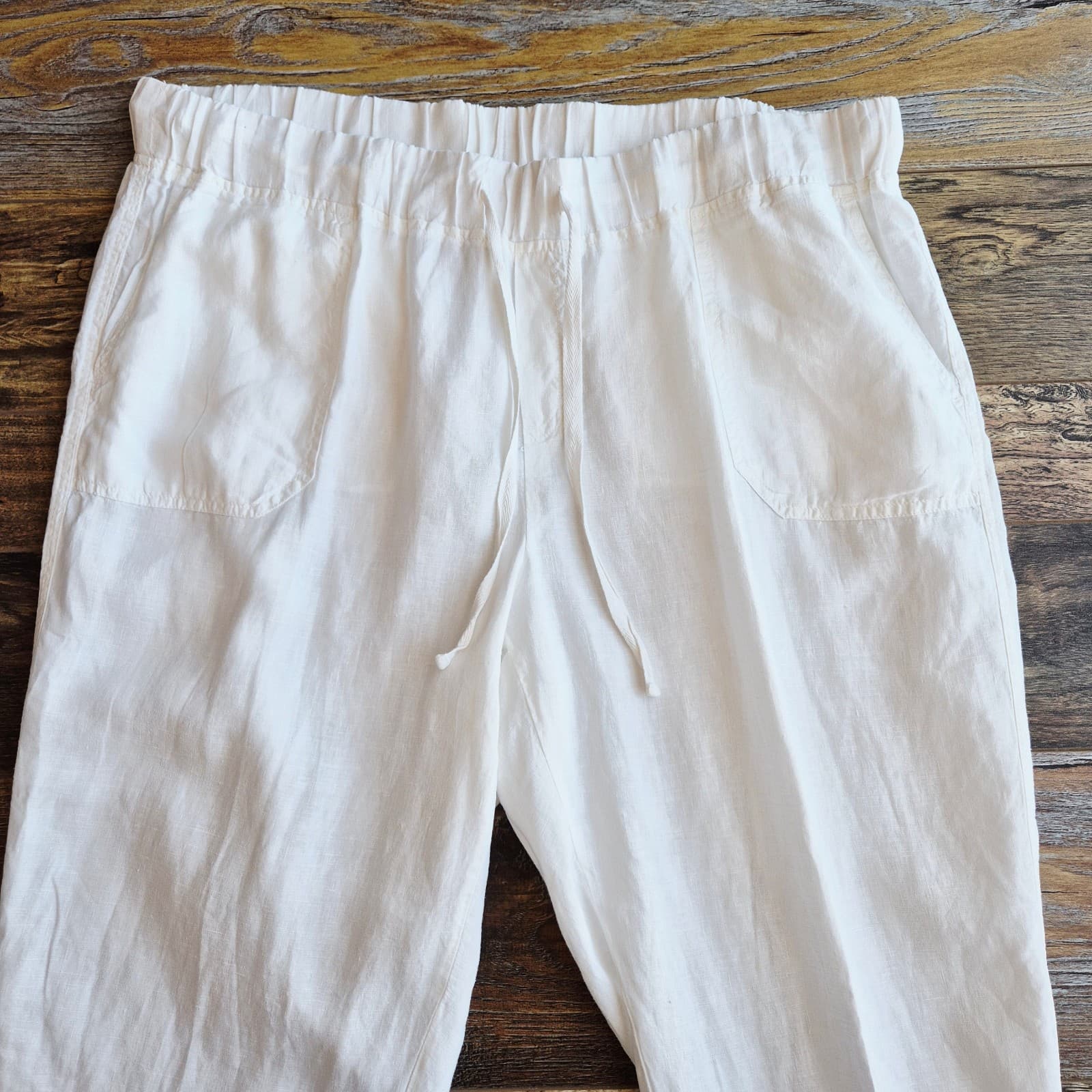 Caslon 100% Linen Jogger Pants High Rise Elastice Waist Pocket White Women's 16W - Thumbnail 2