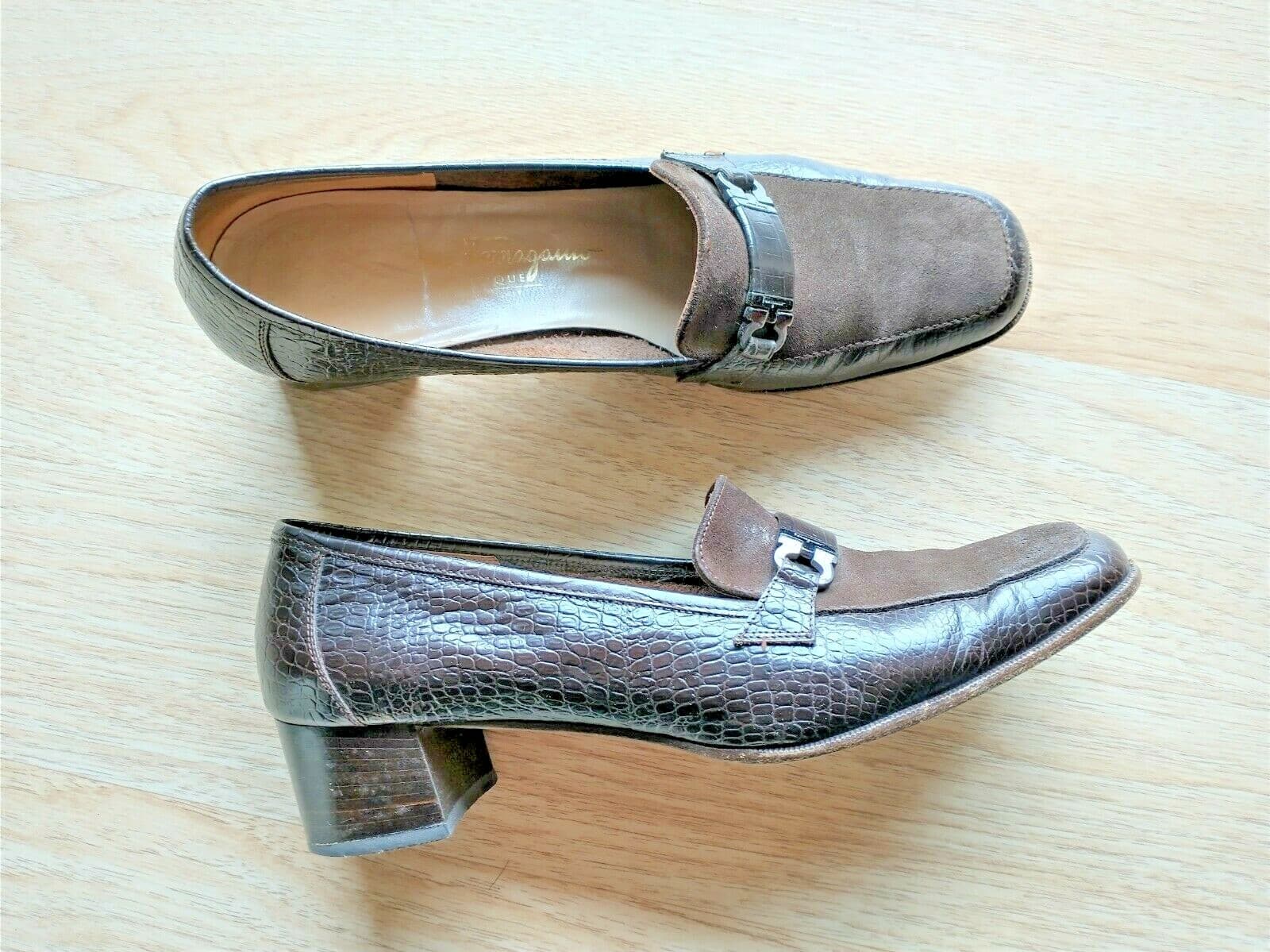 Salvatore Ferragamo Suede Crocodile Leather Loafer Brown US8.5 Made in Italy - Thumbnail 2
