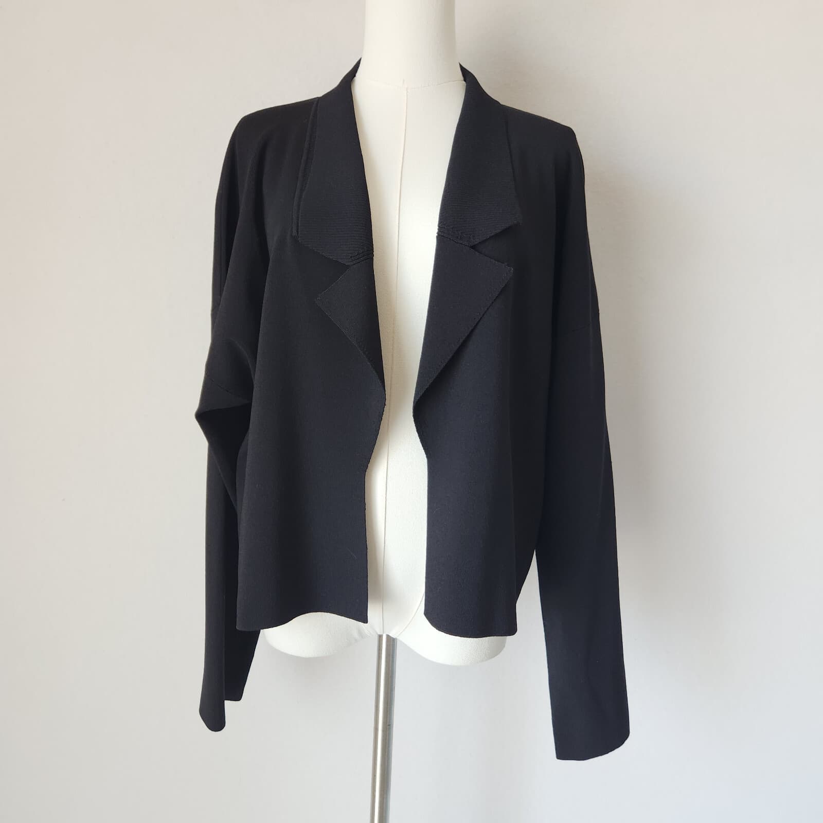 MM.LAFLEUR Collar Open Front Cardigan Pocket Long Sleeve Viscose Blend Black XL - Thumbnail 2
