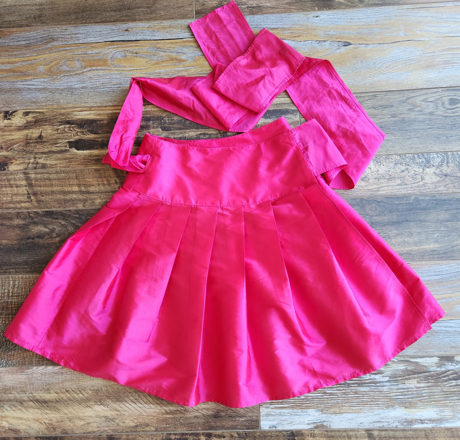 NWT Connie Roberson $368 Poly Silk Mini Pleat Wrap Bow Skirt Pink O/S Made in US - Thumbnail 3