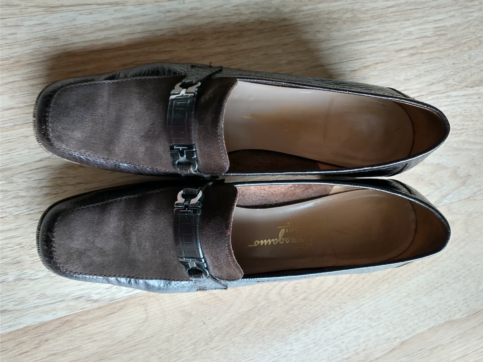 Salvatore Ferragamo Suede Crocodile Leather Loafer Brown US8.5 Made in Italy - Thumbnail 4