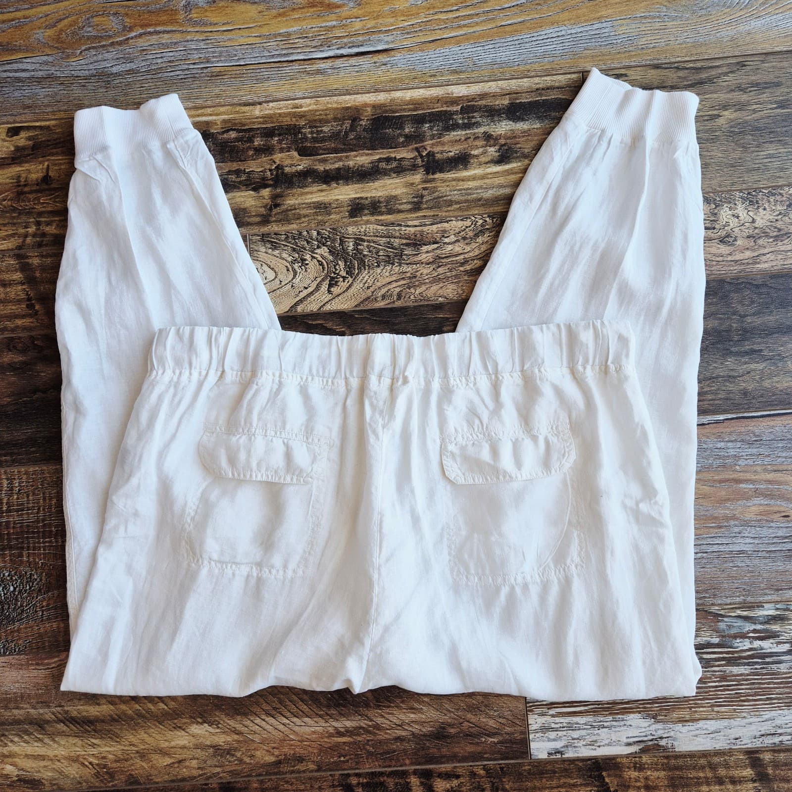 Caslon 100% Linen Jogger Pants High Rise Elastice Waist Pocket White Women's 16W - Thumbnail 7