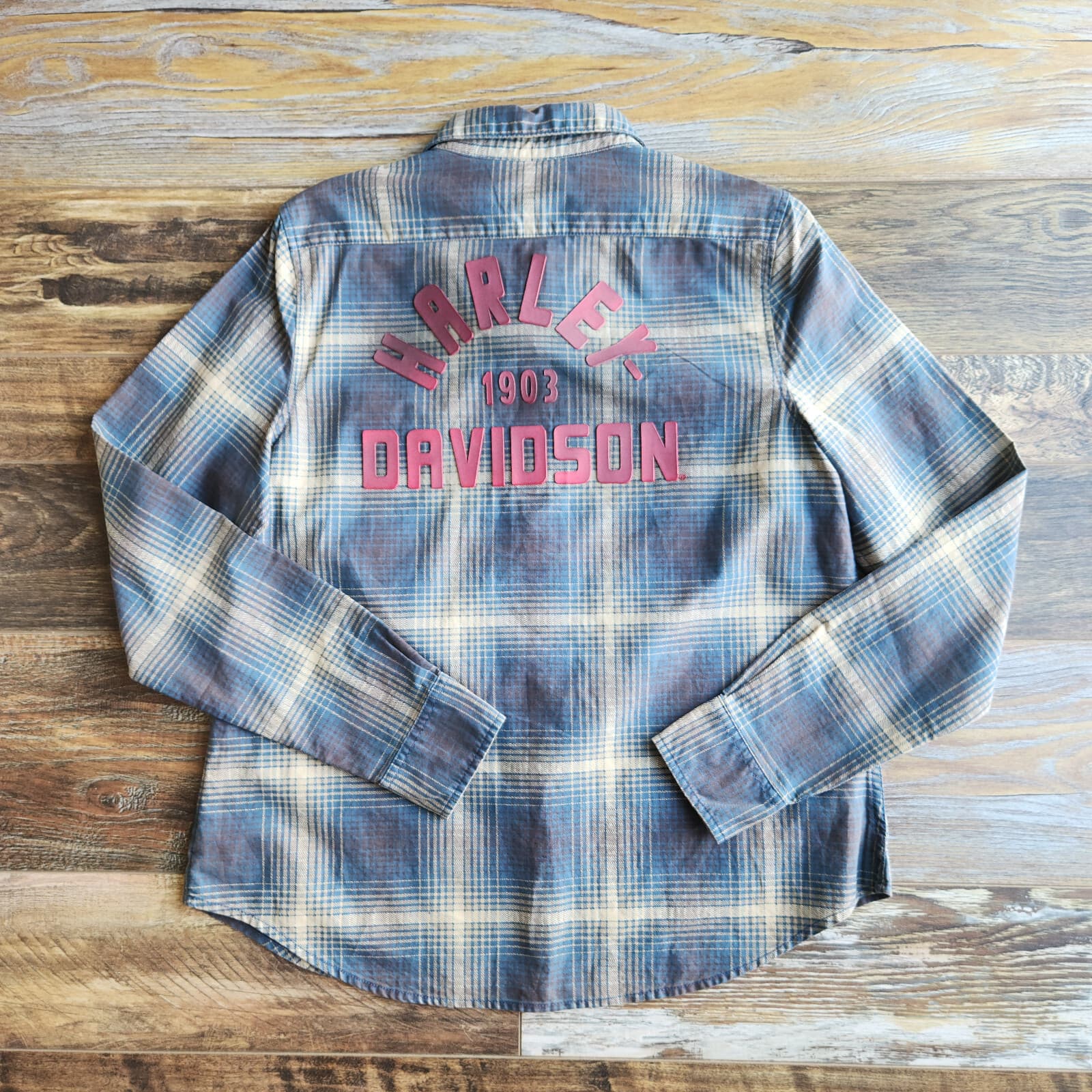 NWoT Harley-Davidson Logo Graphic Long Sleeve Button-Up Shirt Blue Plaid Women L - Thumbnail 4