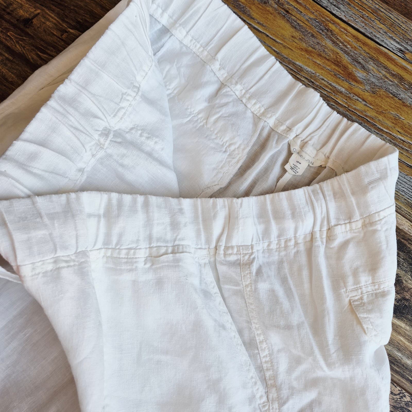 Caslon 100% Linen Jogger Pants High Rise Elastice Waist Pocket White Women's 16W - Thumbnail 4