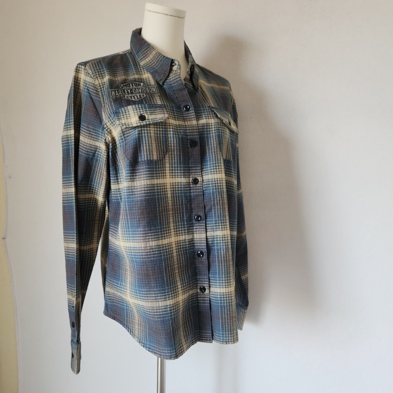 NWoT Harley-Davidson Logo Graphic Long Sleeve Button-Up Shirt Blue Plaid Women L - Thumbnail 6