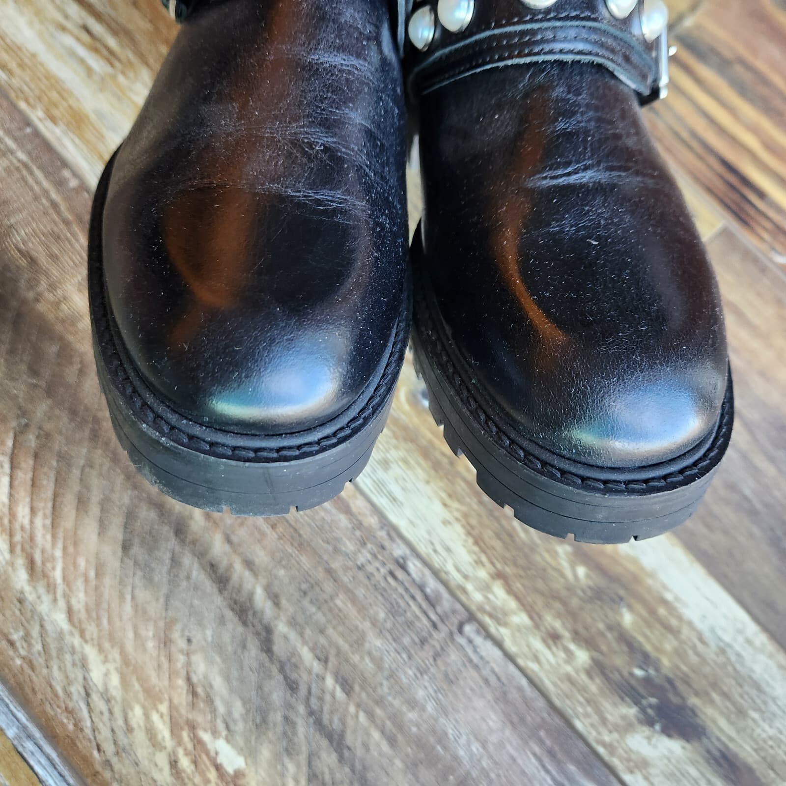 NWoB ZARA $129 Black Leather Studded Pearl Biker Cutout Ankle Moto Boots Women 6 - Thumbnail 10