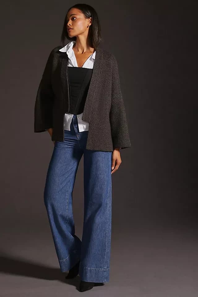 Pilcro Anthropologie Open Front Kimono Cardigan Sweater Charcoal Womens One Size - Thumbnail 2