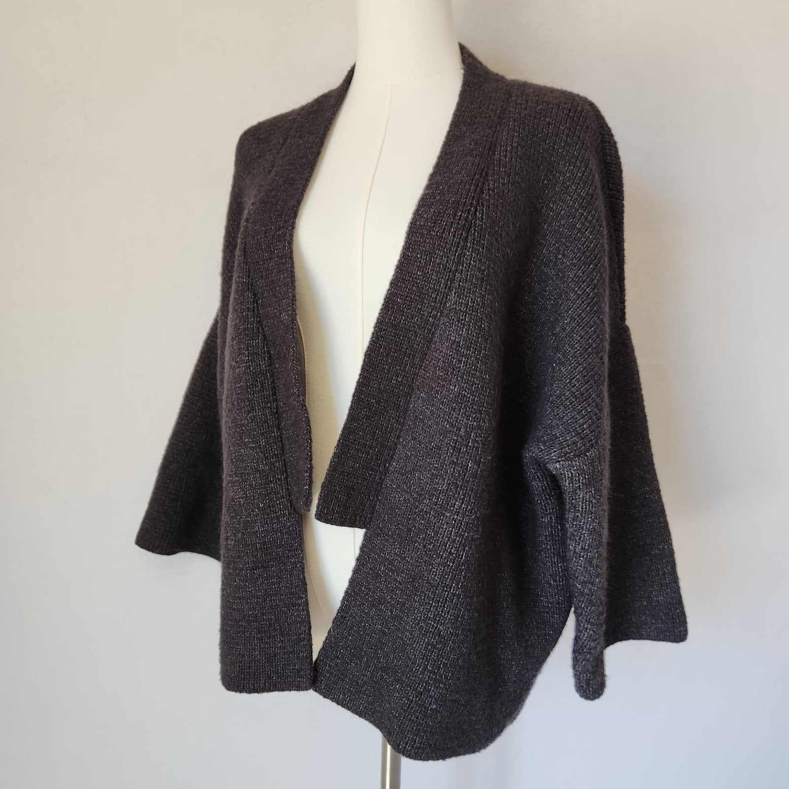 Pilcro Anthropologie Open Front Kimono Cardigan Sweater Charcoal Womens One Size - Thumbnail 5