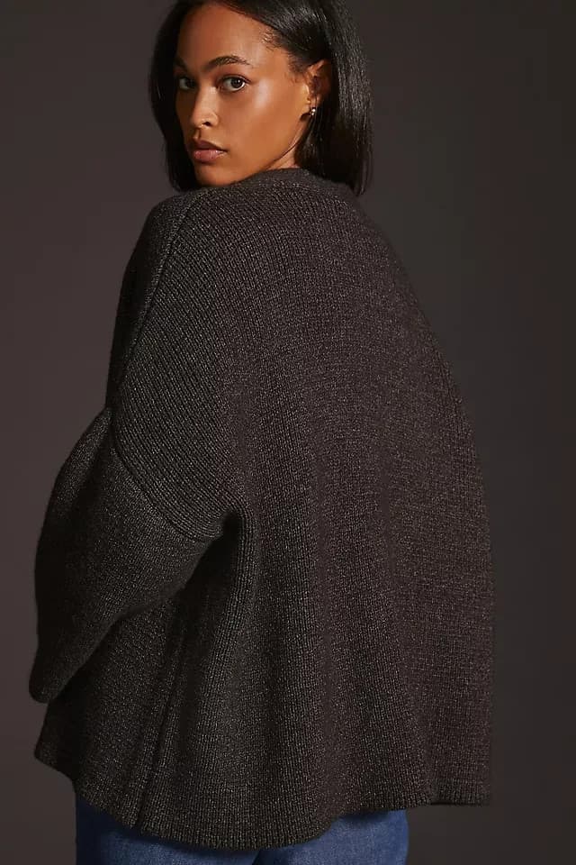 Pilcro Anthropologie Open Front Kimono Cardigan Sweater Charcoal Womens One Size - Thumbnail 9