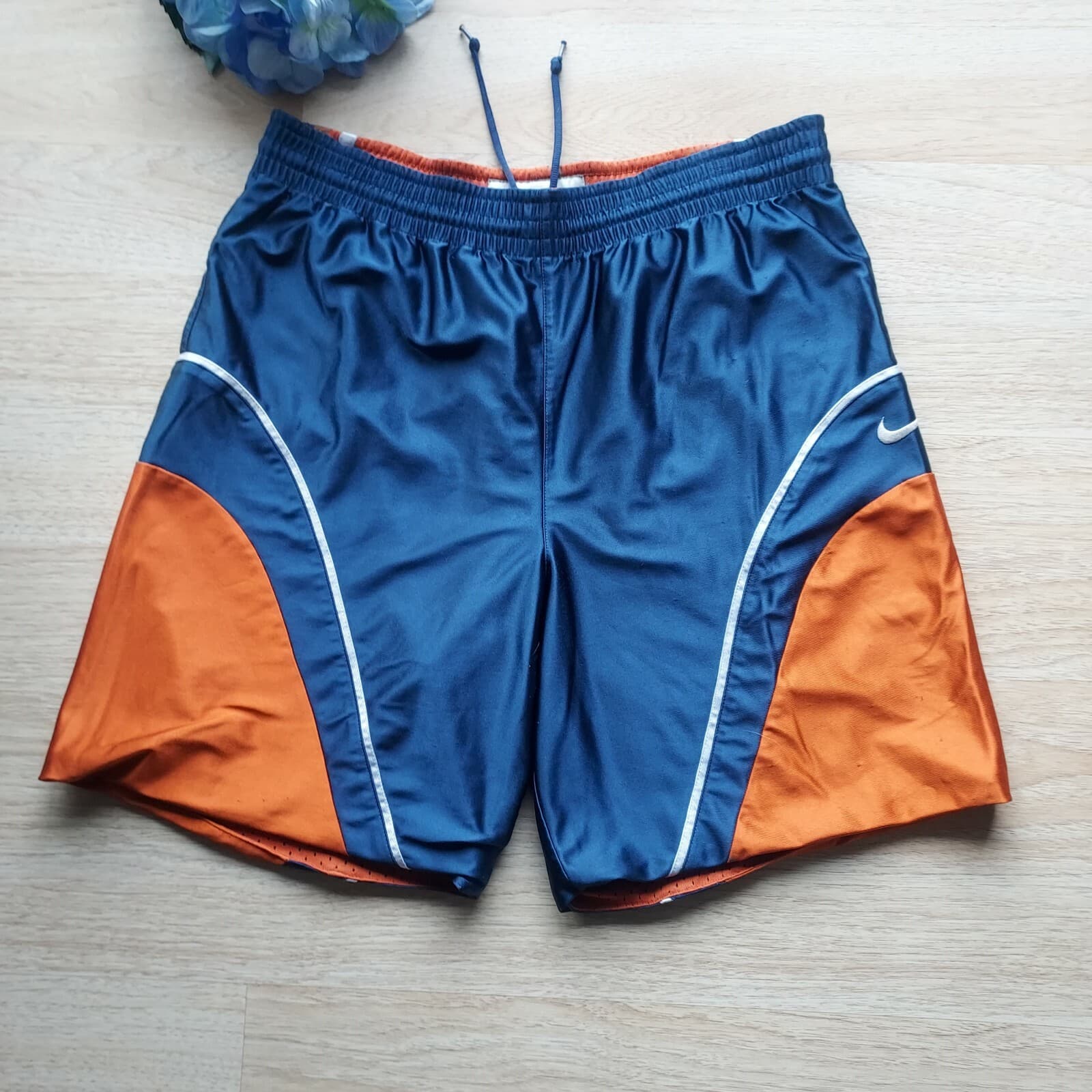 Nike Basketball Reversible Mesh Shorts Elastic Waist Orange-Blue Men Waist 34(L) - Thumbnail 2