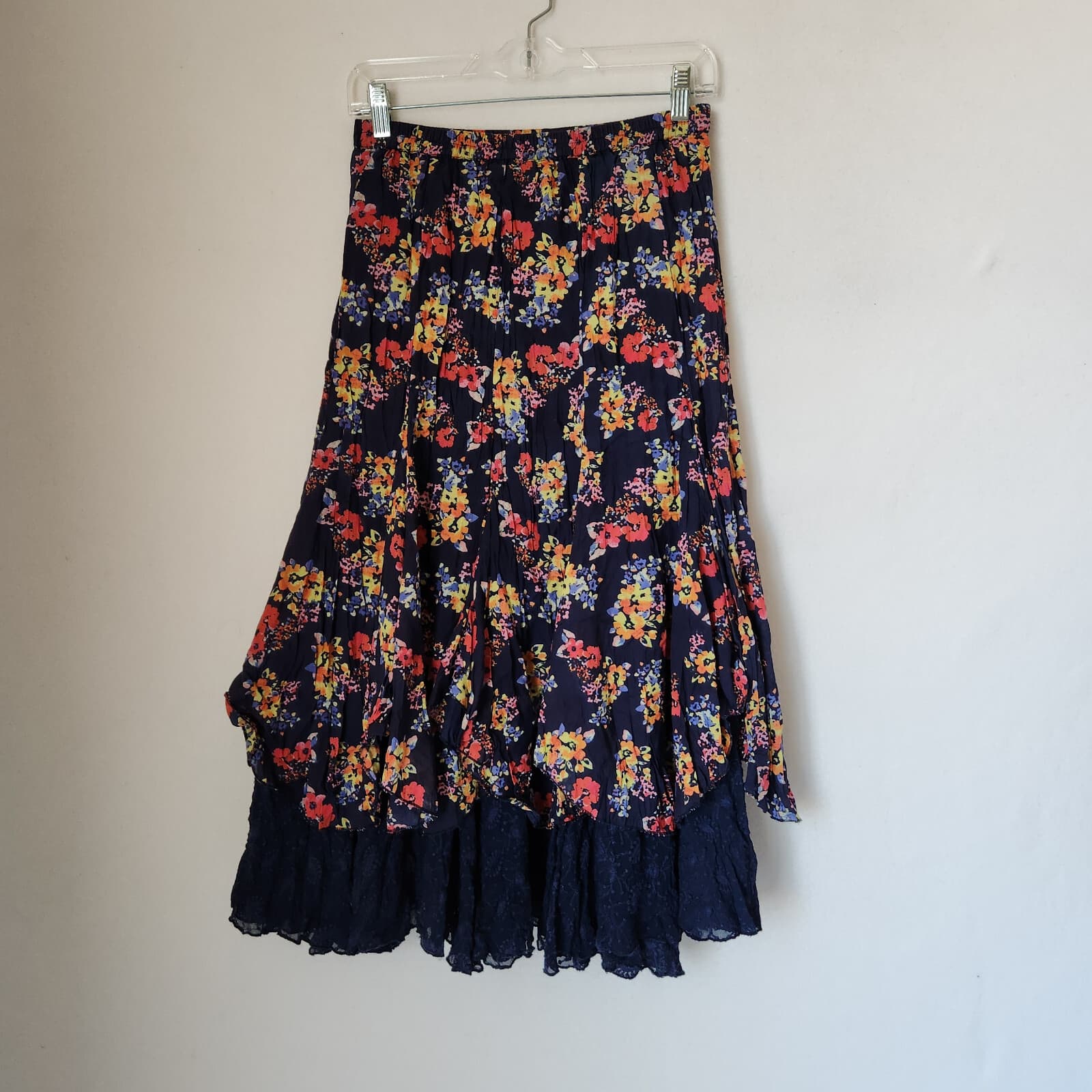 NWoT ANU by Natural Floral Lace Layer Midi Skirt Elastic-Waist Multicolor Sz.S - Thumbnail 3