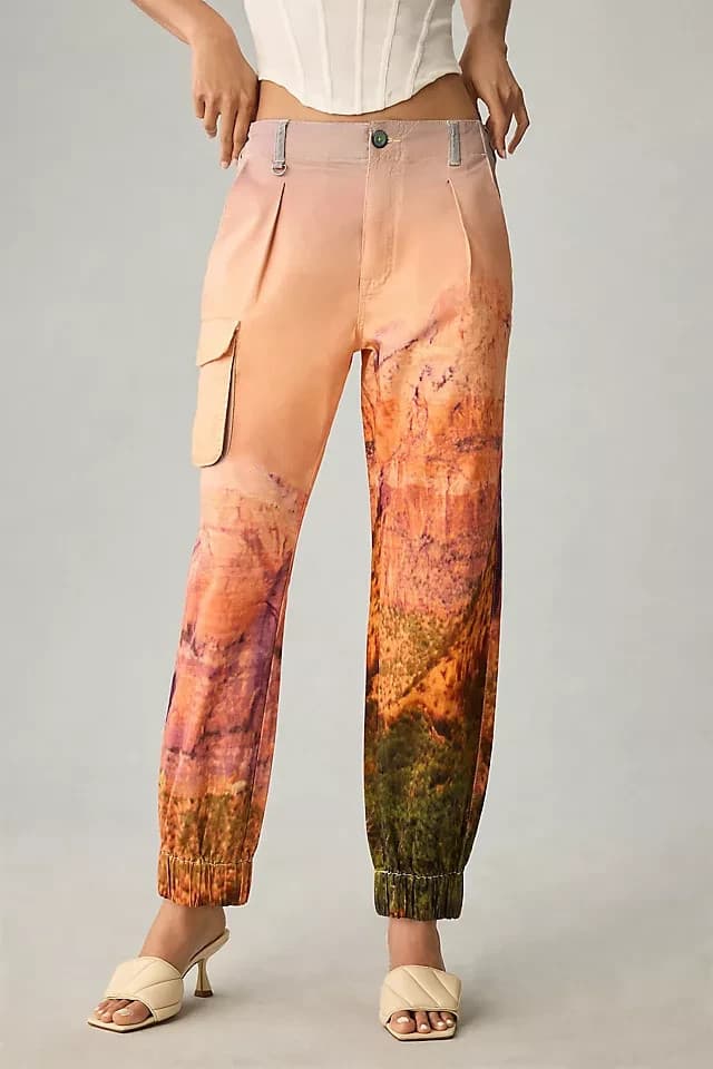 Pilcro Relaxed Low-Rise Cargo Chino Jogger Pants Stretch Graphic Orange Sz.25 - Thumbnail 2
