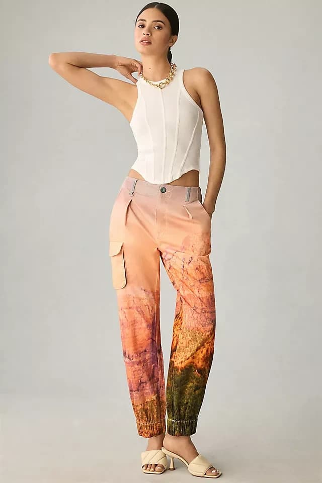 Pilcro Relaxed Low-Rise Cargo Chino Jogger Pants Stretch Graphic Orange Sz.25 - Thumbnail 7