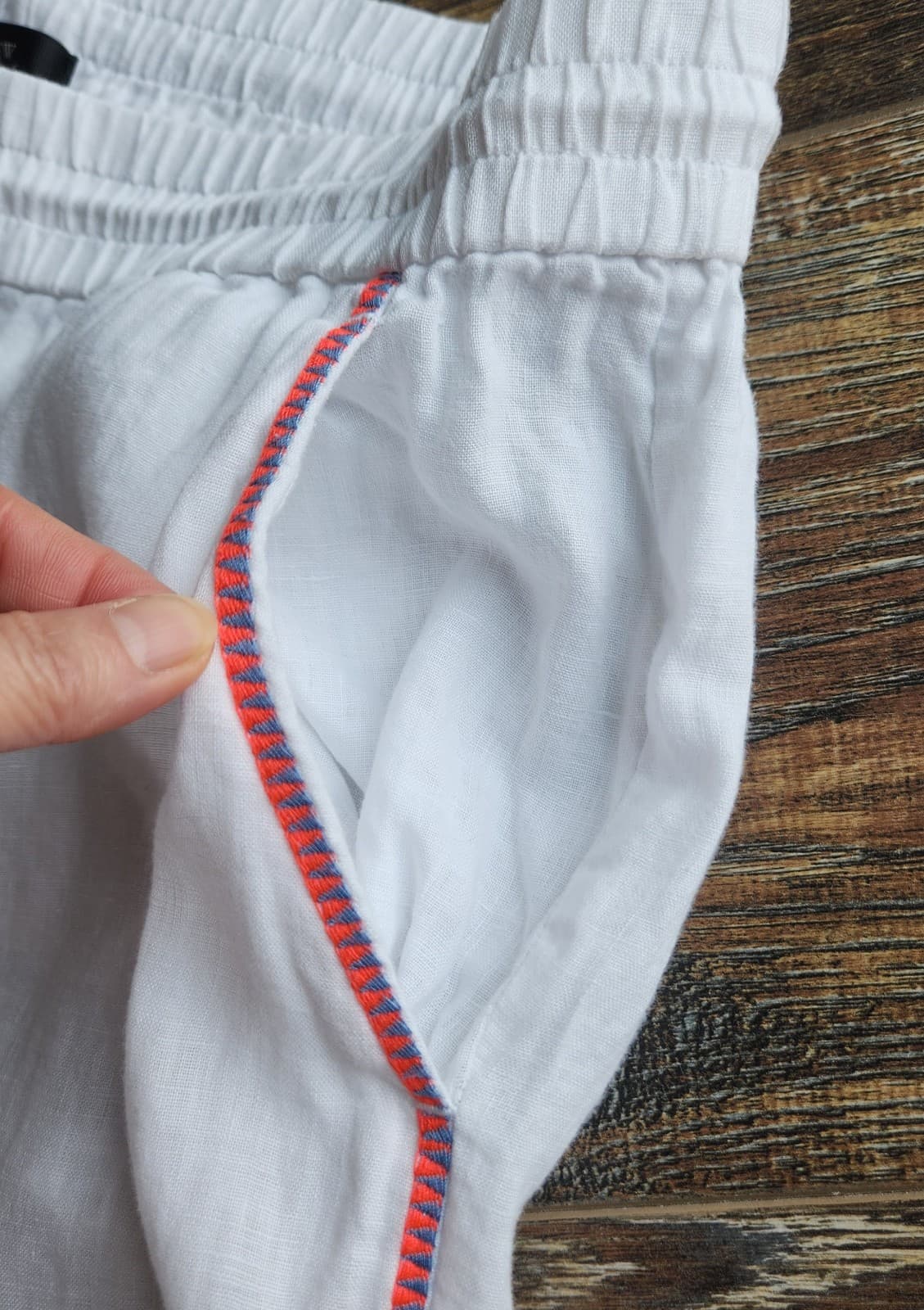 J.Crew 100%Linen Side-Stripe Cropped Pants Elastic Waist Pocket White Sz.M E8821 - Thumbnail 11
