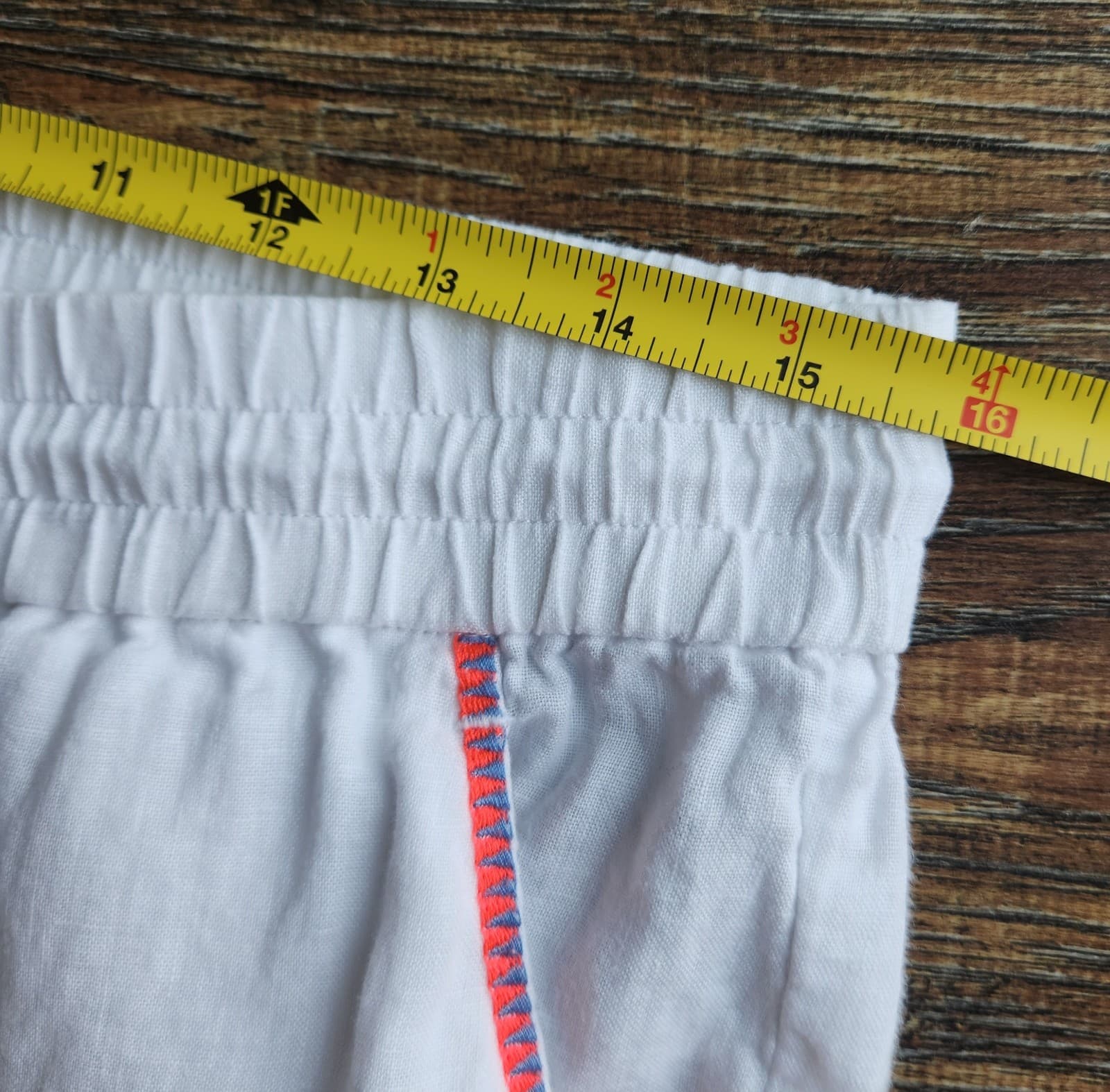 J.Crew 100%Linen Side-Stripe Cropped Pants Elastic Waist Pocket White Sz.M E8821 - Thumbnail 12