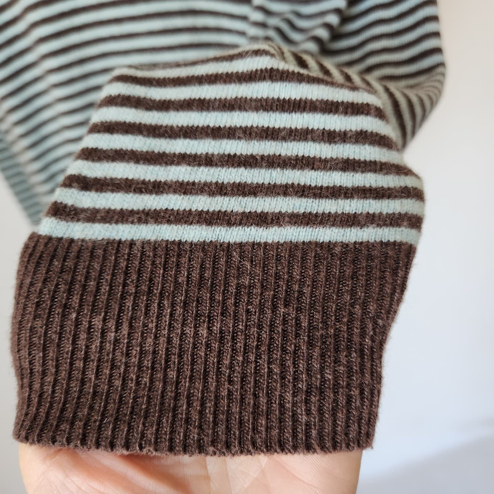 Boden Striped Sweater Shoulder Button Cotton Cashmere Blend Brown Green Sz.14 - Thumbnail 4