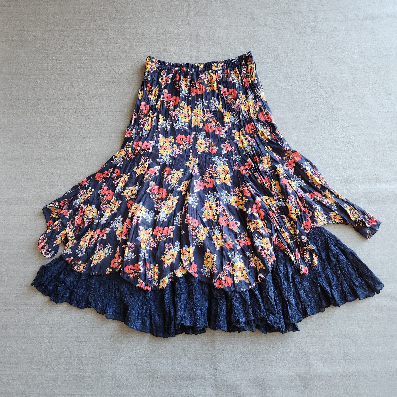 NWoT ANU by Natural Floral Lace Layer Midi Skirt Elastic-Waist Multicolor Sz.S - Thumbnail 2