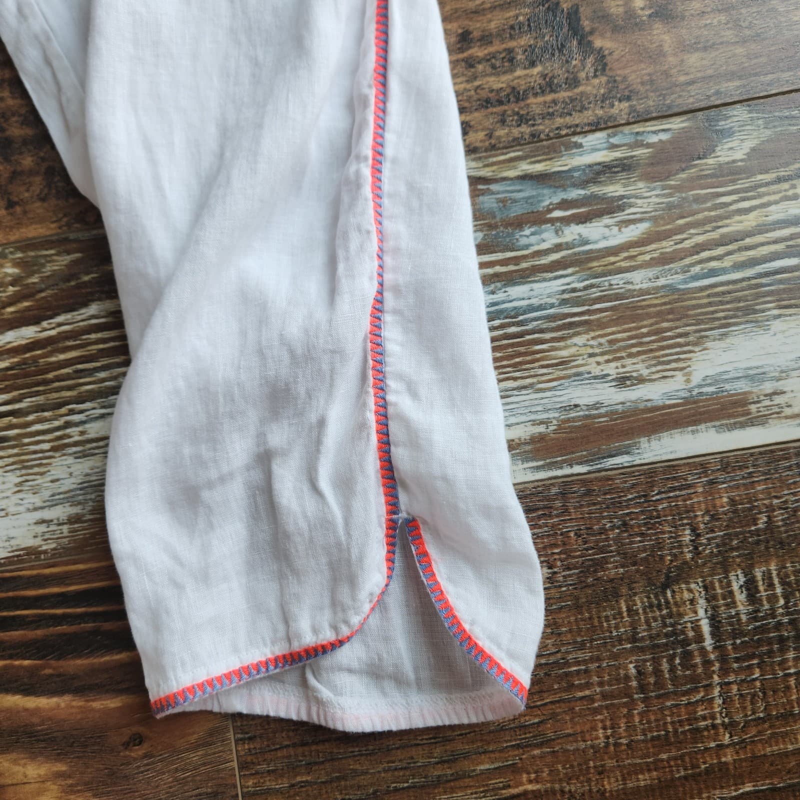 J.Crew 100%Linen Side-Stripe Cropped Pants Elastic Waist Pocket White Sz.M E8821 - Thumbnail 3