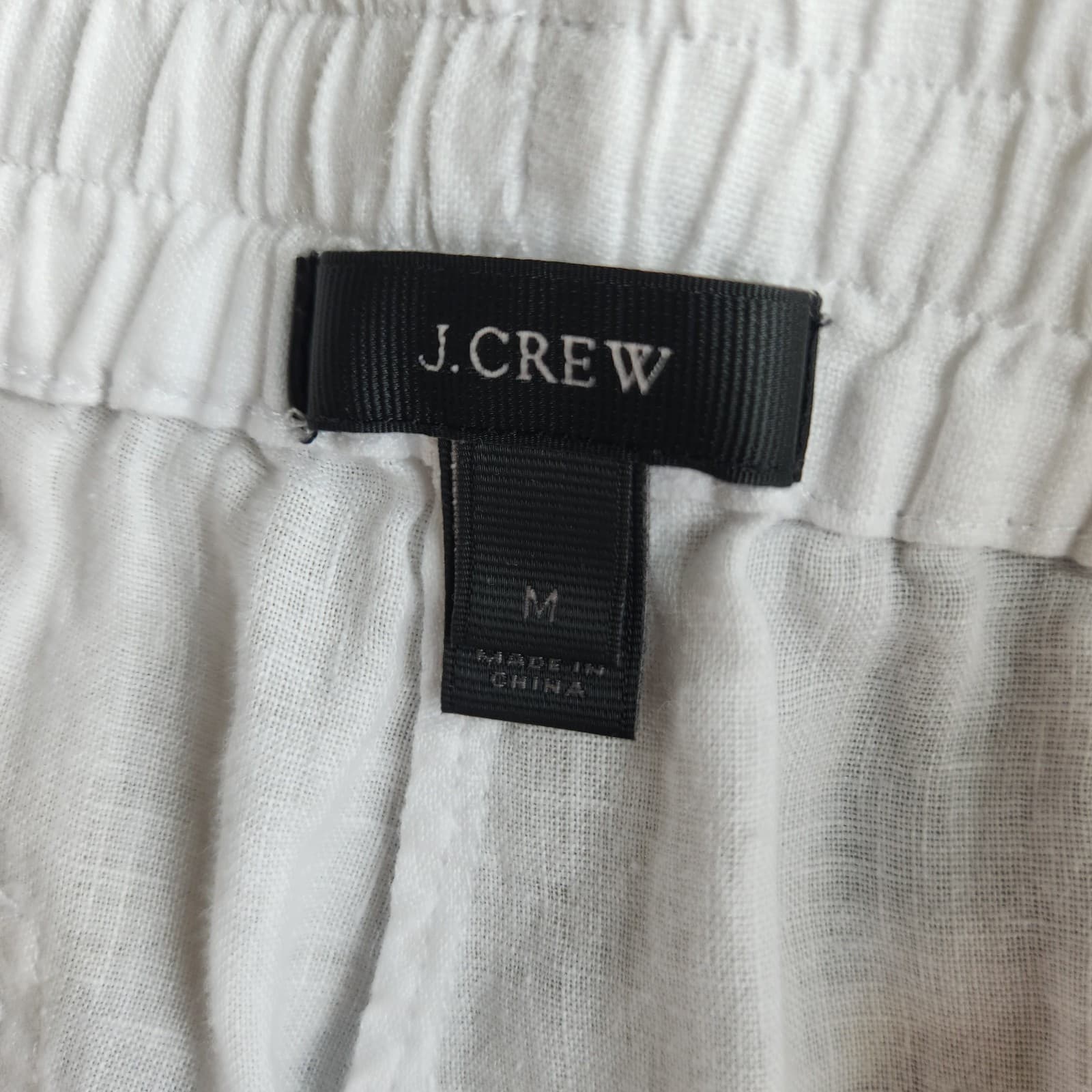 J.Crew 100%Linen Side-Stripe Cropped Pants Elastic Waist Pocket White Sz.M E8821 - Thumbnail 6