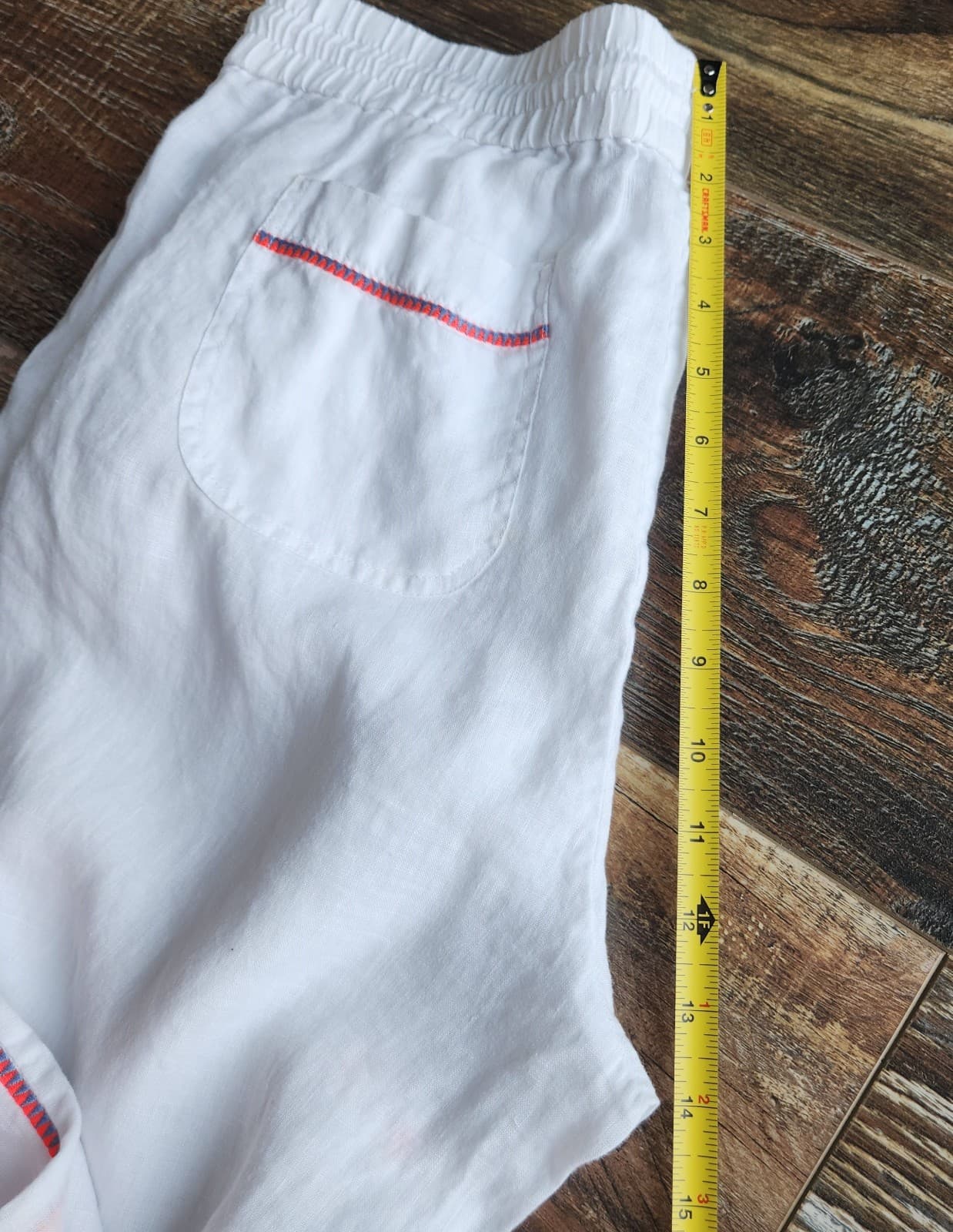 J.Crew 100%Linen Side-Stripe Cropped Pants Elastic Waist Pocket White Sz.M E8821 - Thumbnail 15