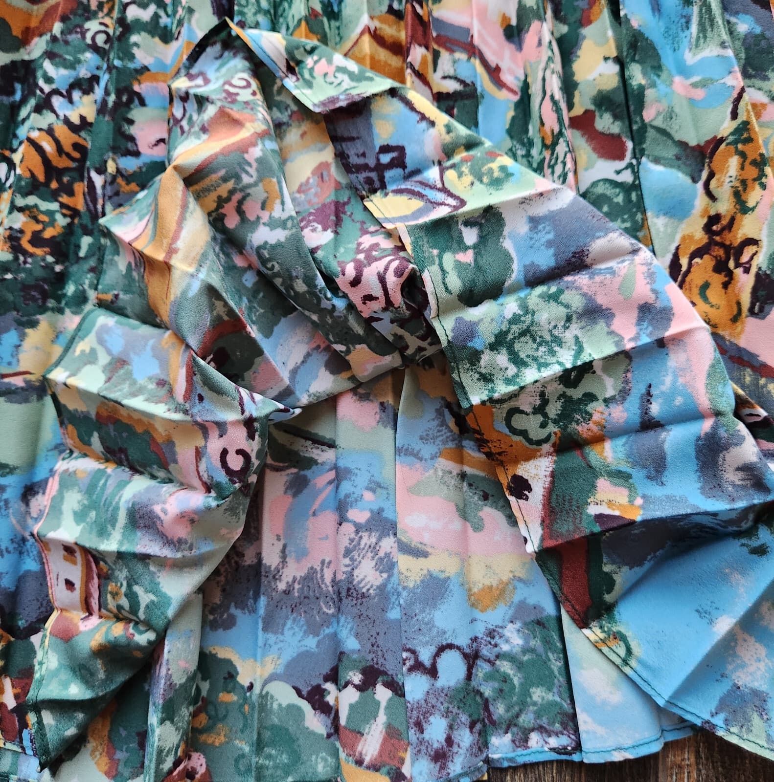 Cath Kidston London Pleated Midi Skirt Pull-On Elastic-Waist Multi Scenic Sz.XL - Thumbnail 6