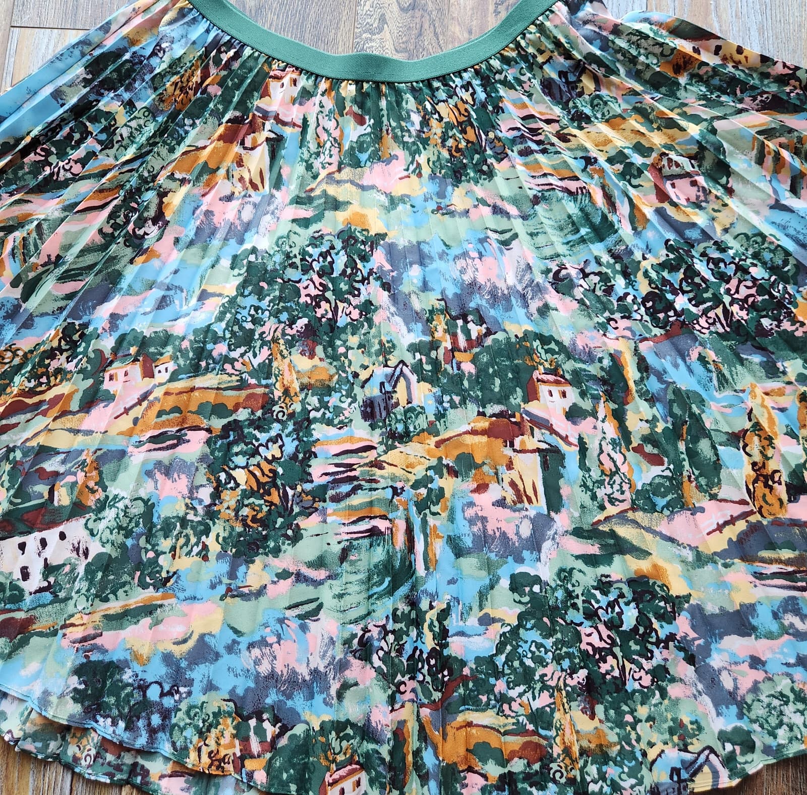 Cath Kidston London Pleated Midi Skirt Pull-On Elastic-Waist Multi Scenic Sz.XL - Thumbnail 5