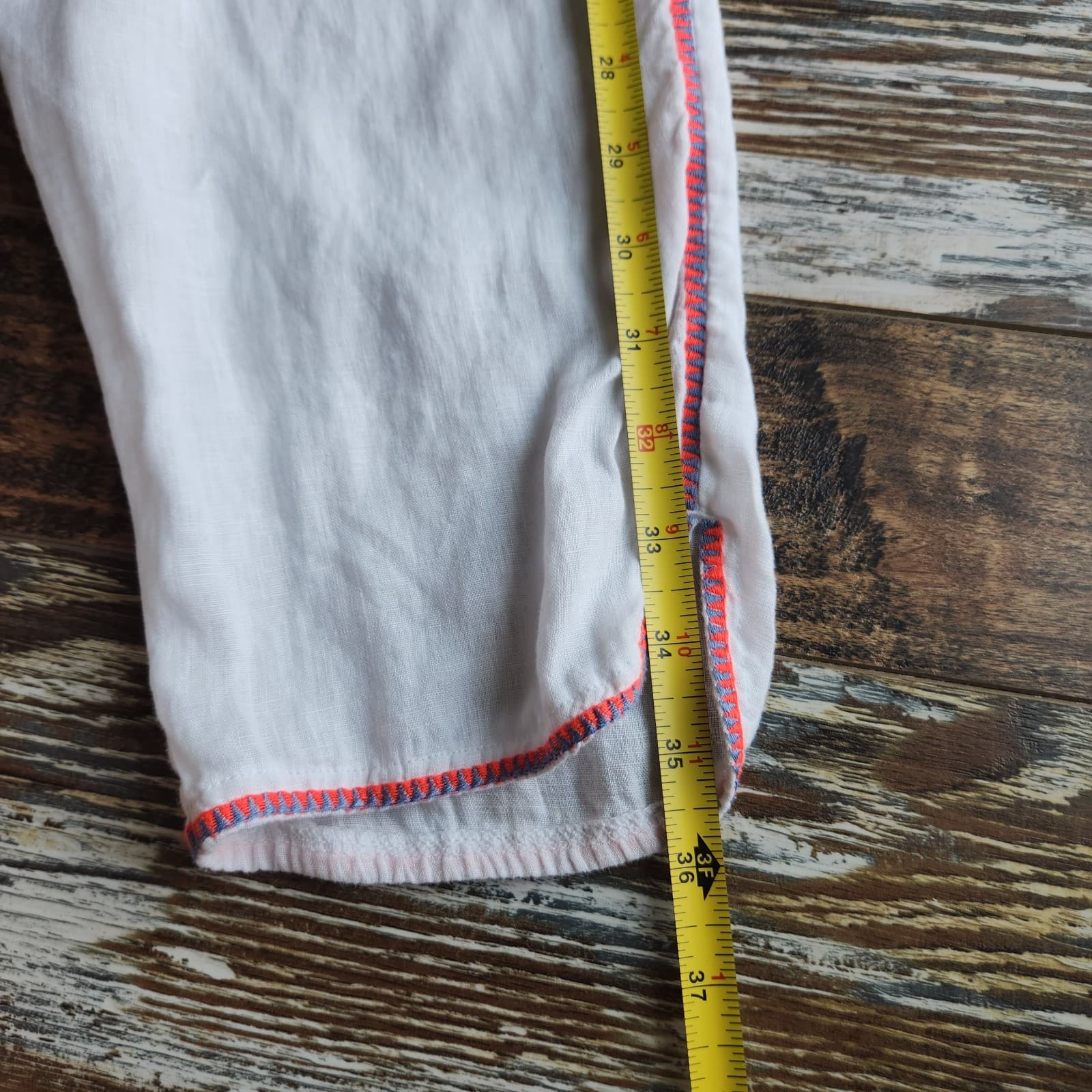 J.Crew 100%Linen Side-Stripe Cropped Pants Elastic Waist Pocket White Sz.M E8821 - Thumbnail 13