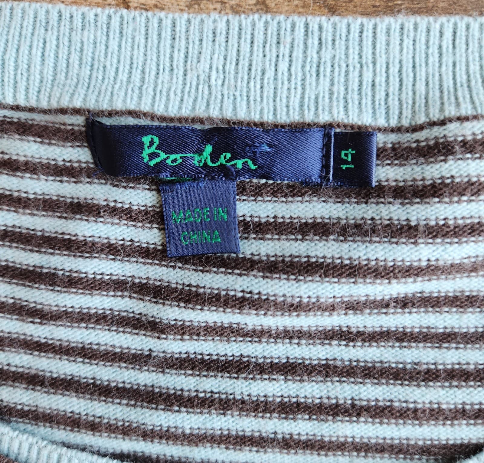 Boden Striped Sweater Shoulder Button Cotton Cashmere Blend Brown Green Sz.14 - Thumbnail 7