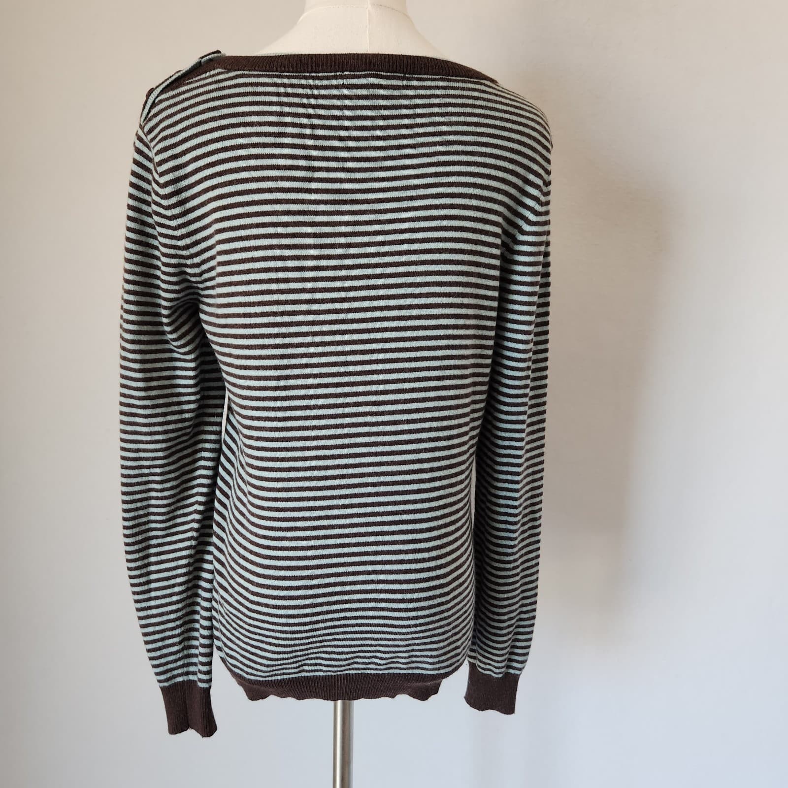 Boden Striped Sweater Shoulder Button Cotton Cashmere Blend Brown Green Sz.14 - Thumbnail 5