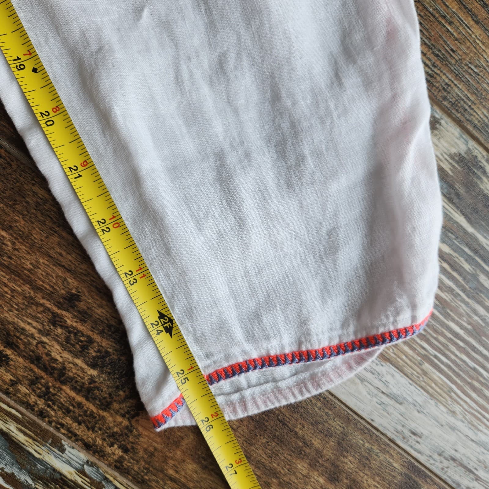 J.Crew 100%Linen Side-Stripe Cropped Pants Elastic Waist Pocket White Sz.M E8821 - Thumbnail 14