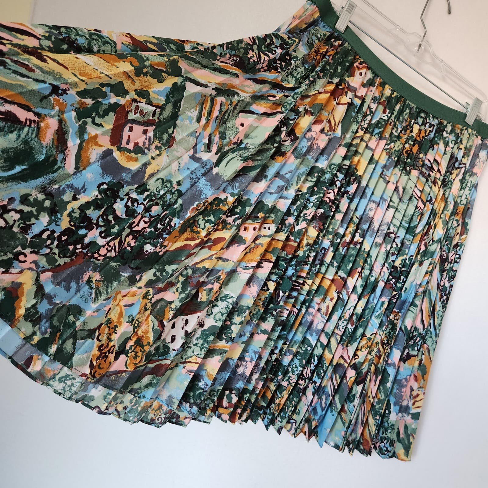 Cath Kidston London Pleated Midi Skirt Pull-On Elastic-Waist Multi Scenic Sz.XL - Thumbnail 3