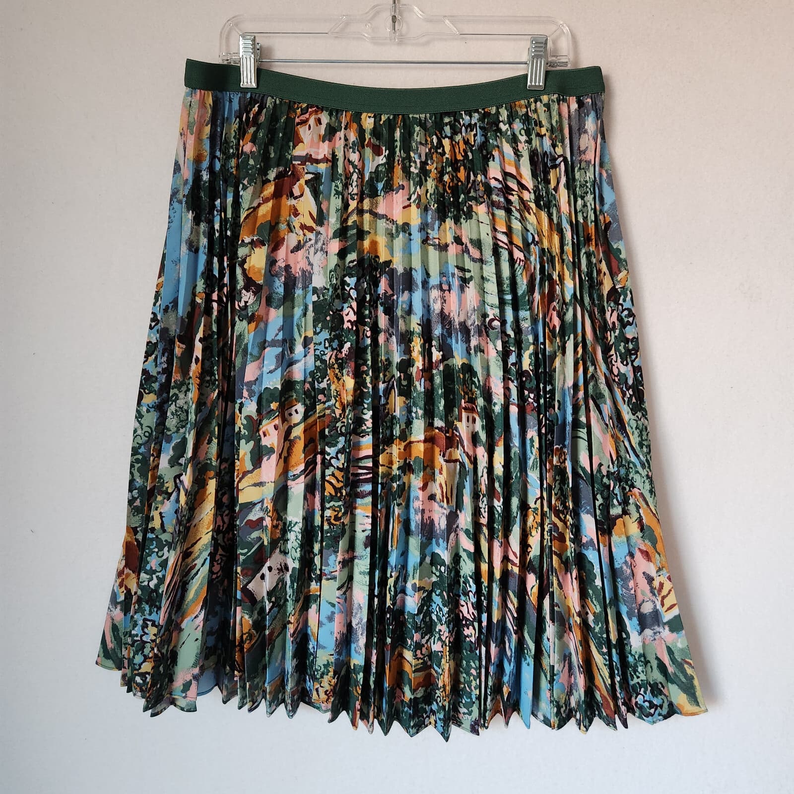 Cath Kidston London Pleated Midi Skirt Pull-On Elastic-Waist Multi Scenic Sz.XL - Thumbnail 2