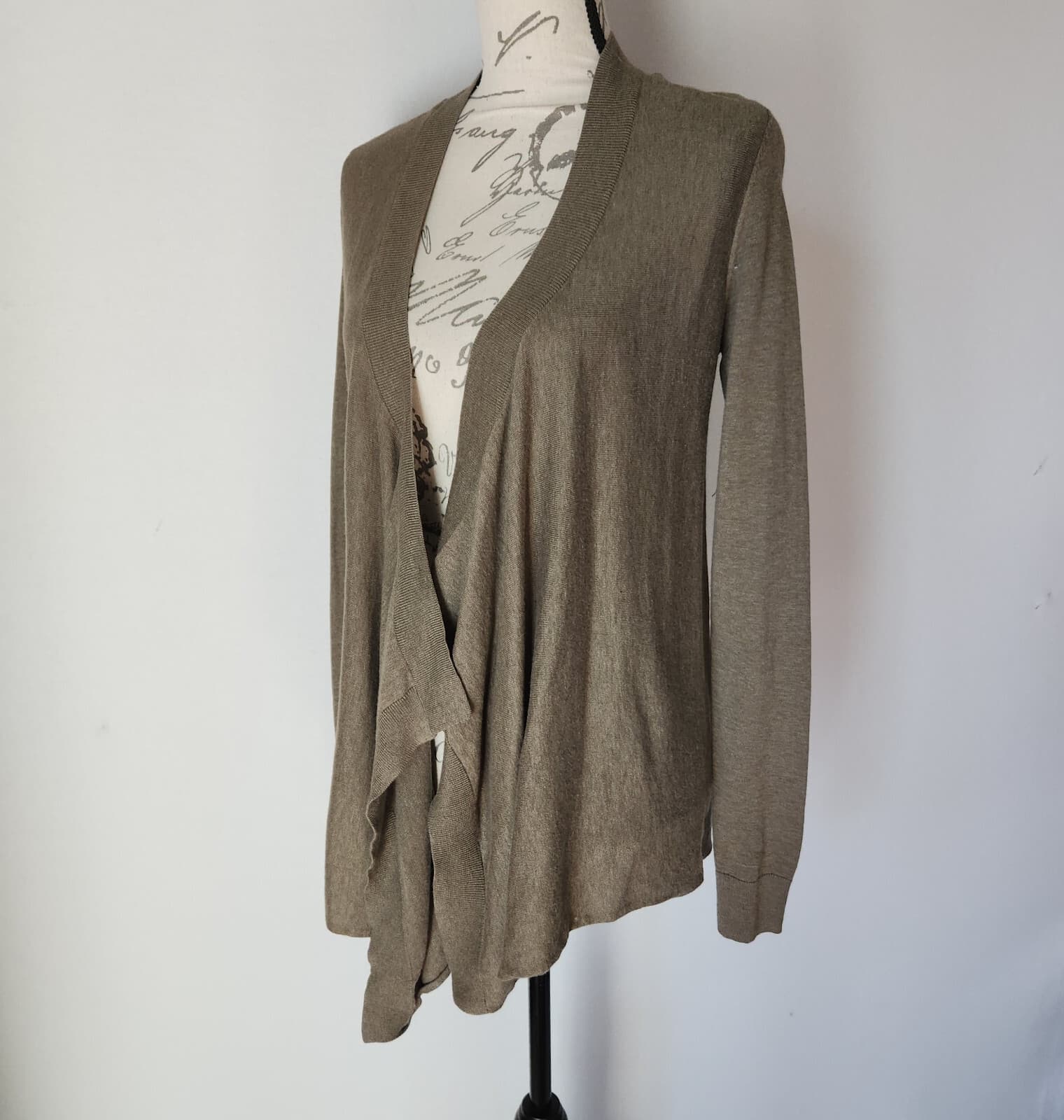 ALLSAINTS Draped Open Front Cardigan Long Sleeve Green Cotton Blend Women's 4 - Thumbnail 2