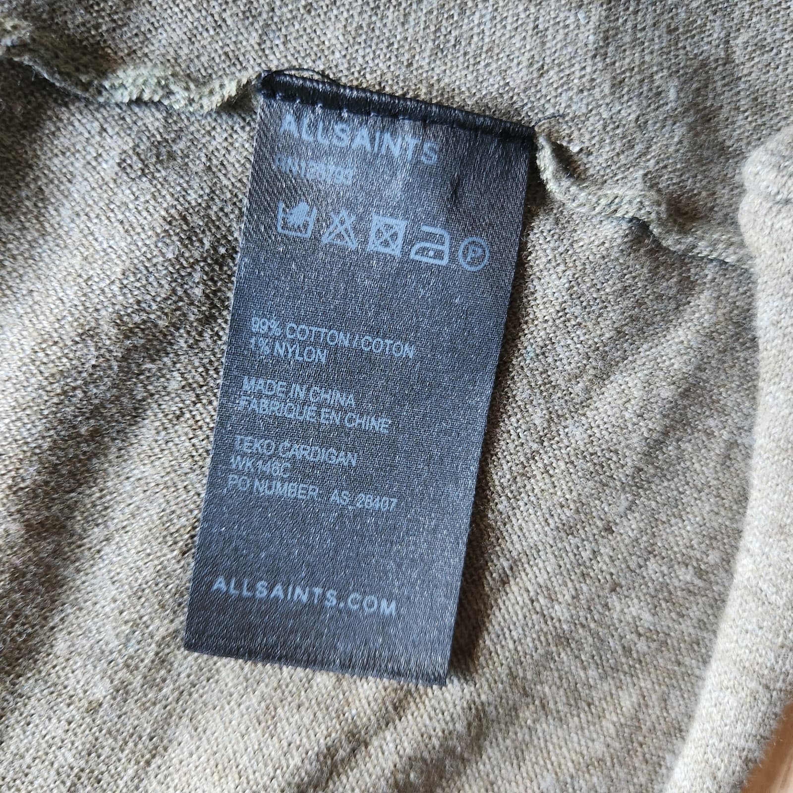 ALLSAINTS Draped Open Front Cardigan Long Sleeve Green Cotton Blend Women's 4 - Thumbnail 9