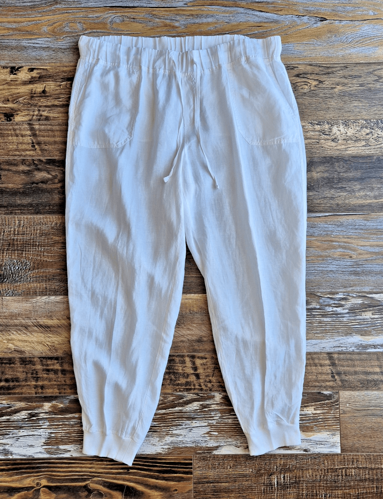 Caslon 100% Linen Jogger Pants High Rise Elastice Waist Pocket White Women's 16W