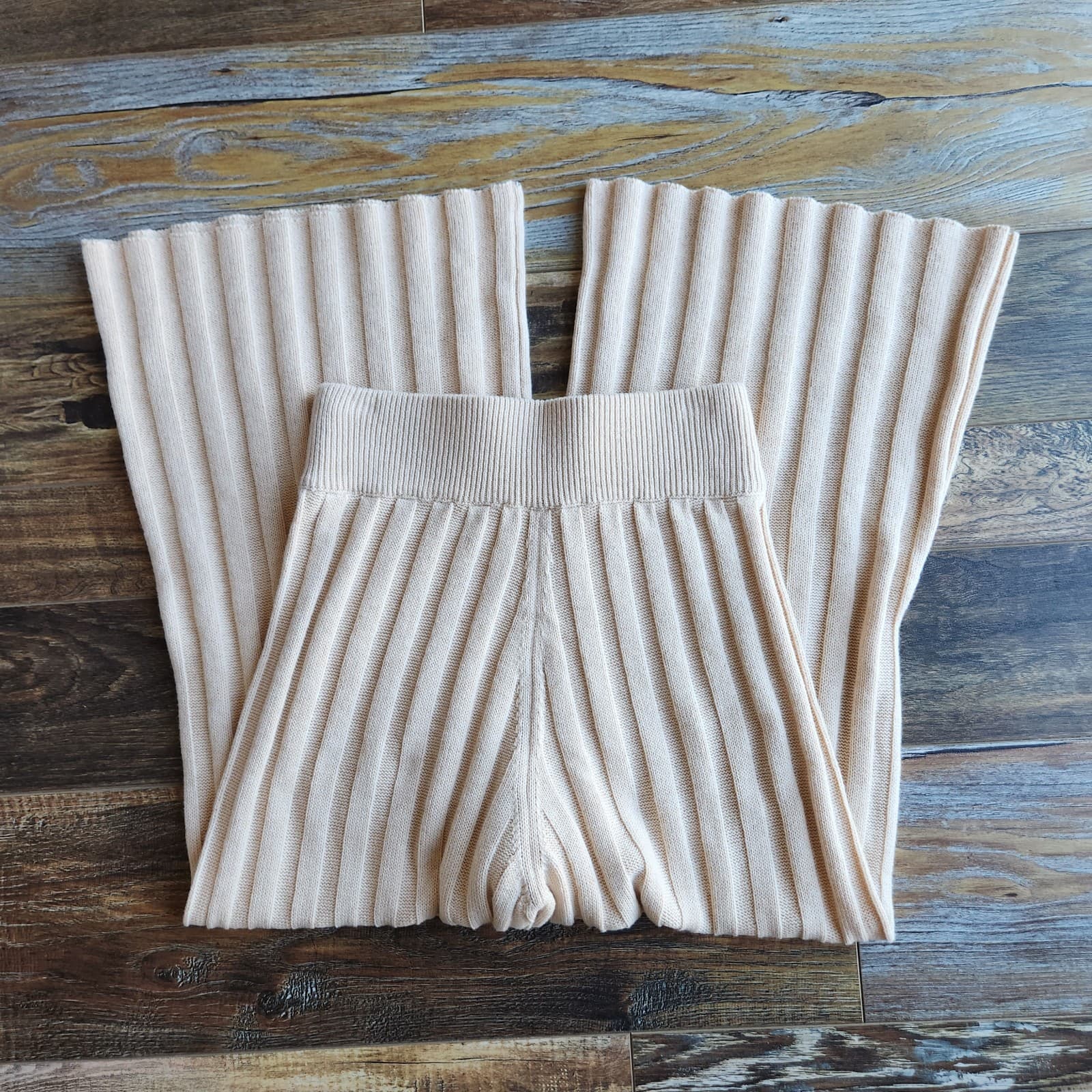 NEW Levi's Not For Resale Wool Blend Ribbed Knit Wide Leg Pants Pull-On Beige S - Thumbnail 6