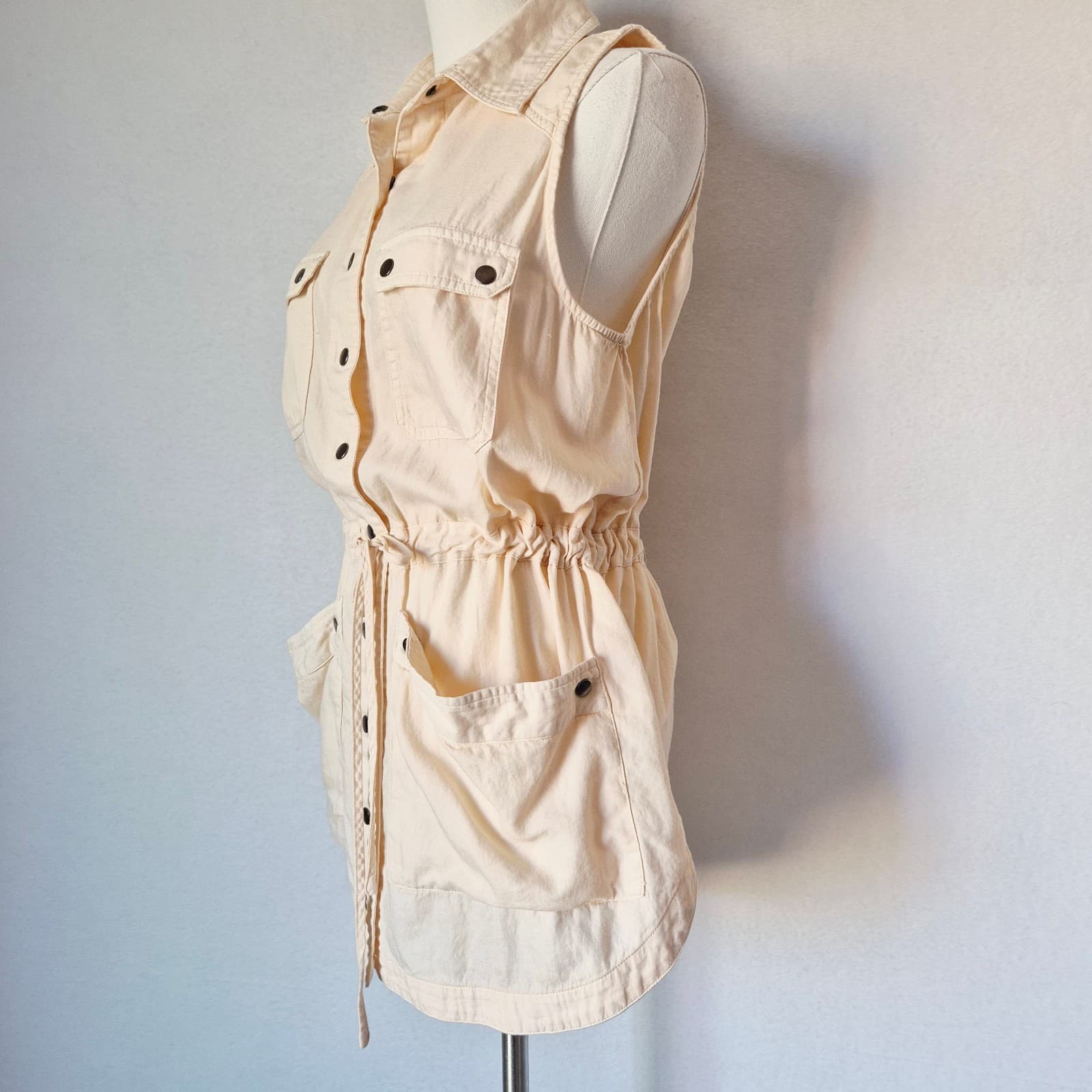 Free People Too Far Utility Sleeveless Vest Tie-Waist Pocket Beige Women's S - Thumbnail 4