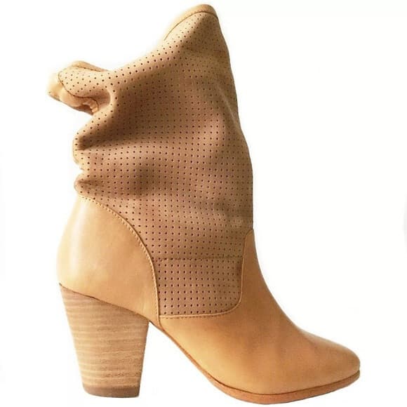 Rebecca Minkoff Brynn Perforated Leather Calfskin Slouchy Western Boot Tan US7M - Thumbnail 4