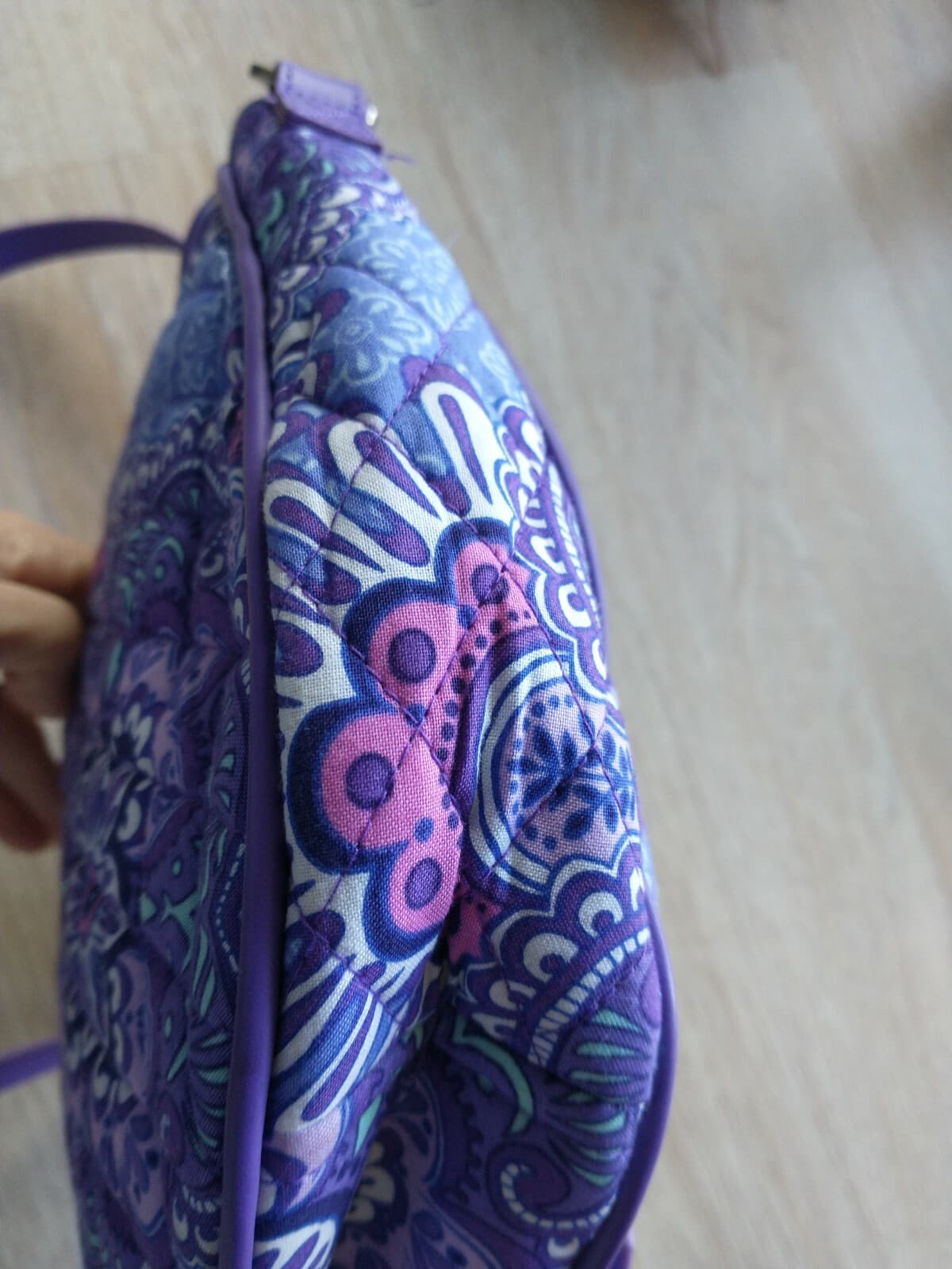 Vera Bradley Slim Saddle Crossbody Purse Bag Purple Lilac Tapestry Floral EUC - Thumbnail 5