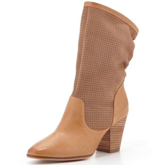 Rebecca Minkoff Brynn Perforated Leather Calfskin Slouchy Western Boot Tan US7M - Thumbnail 6