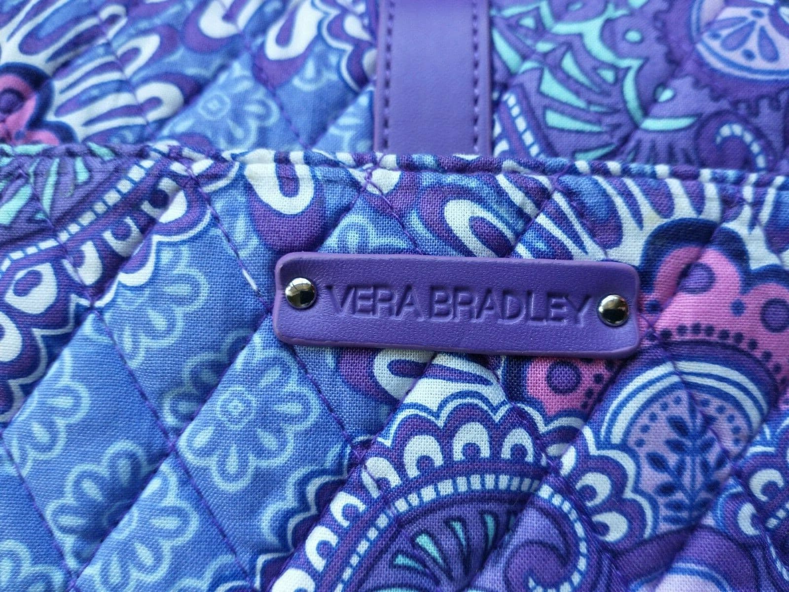 Vera Bradley Slim Saddle Crossbody Purse Bag Purple Lilac Tapestry Floral EUC - Thumbnail 7