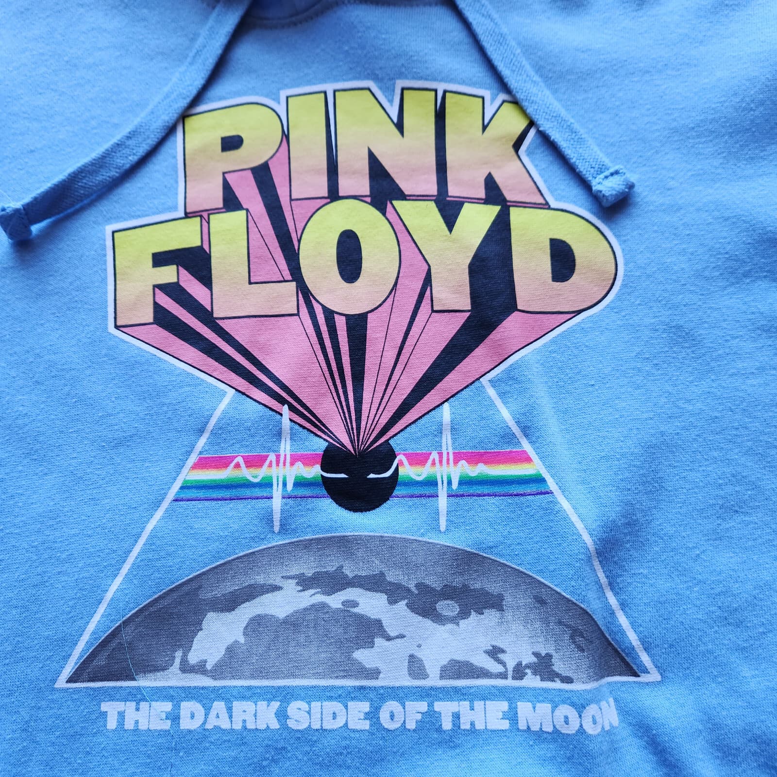 Pink Floyd Dark Side of the Moon Hoodie Sweatshirt Fleece Light Blue Women's XS - Thumbnail 3