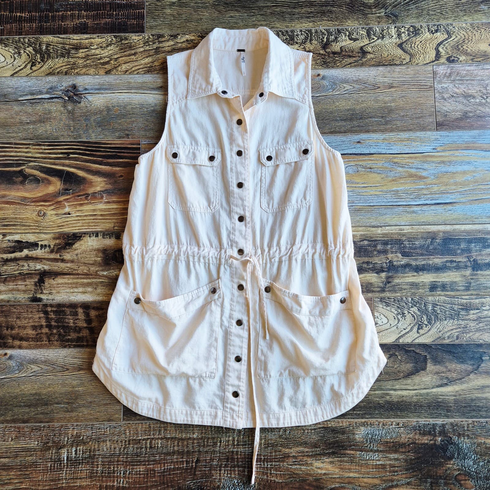 Free People Too Far Utility Sleeveless Vest Tie-Waist Pocket Beige Women's S - Thumbnail 6