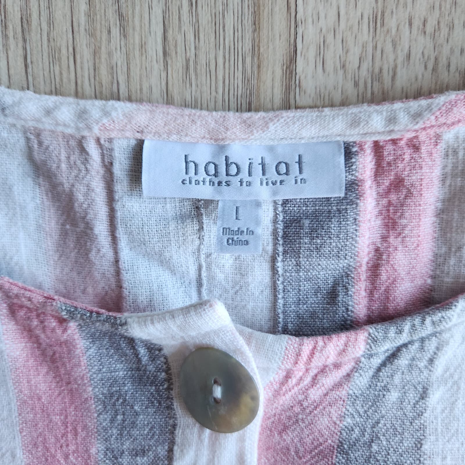 Habitat Women's L Linen Blend Blouse Top 3/4 Sleeve Button Front Multi Striped - Thumbnail 7