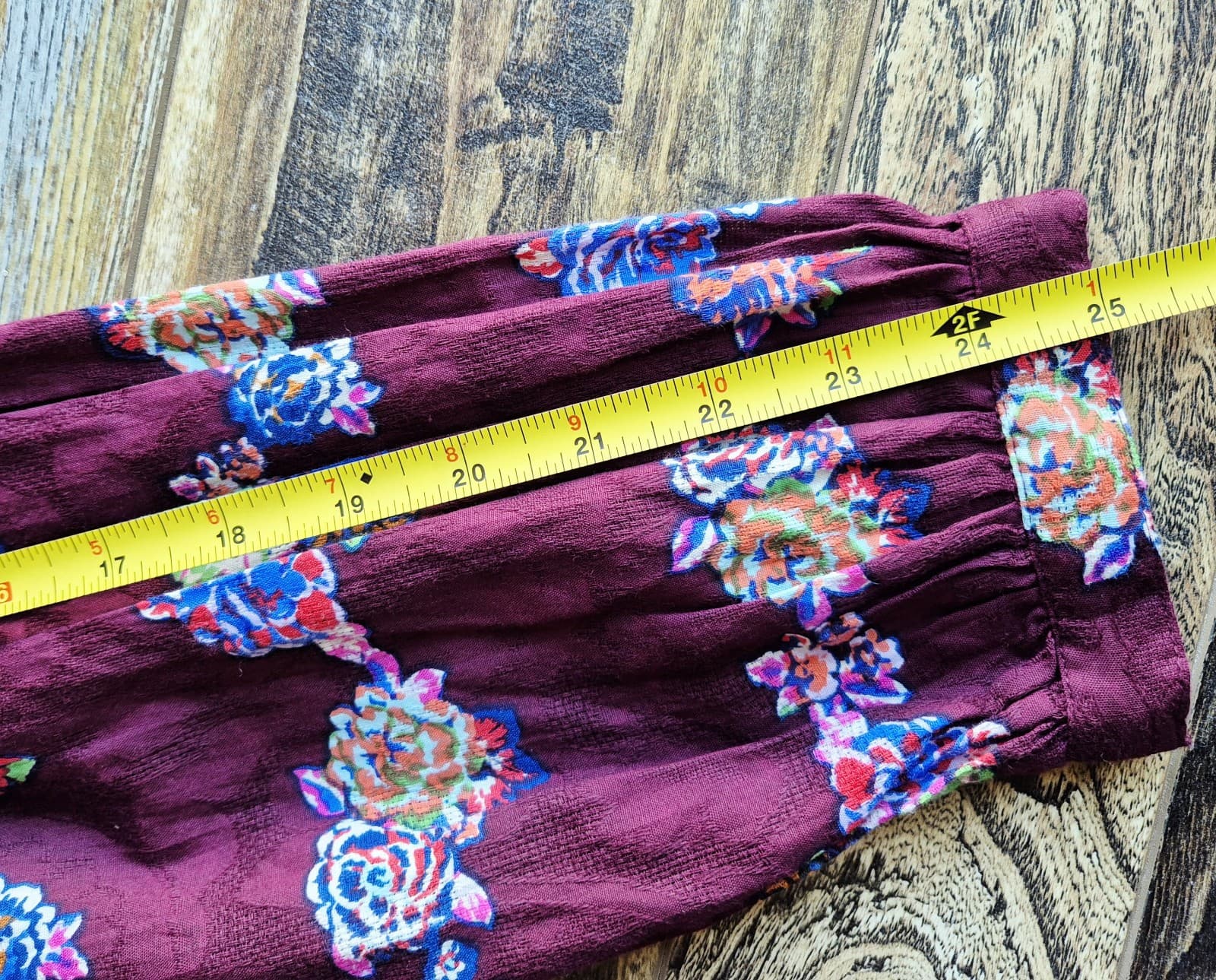 NWT Anthropologie Floral Lace-Trim Mini Dress Tie-Back Long Sleeve Burgundy Sz.L - Thumbnail 15