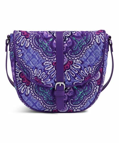 Vera Bradley Slim Saddle Crossbody Purse Bag Purple Lilac Tapestry Floral EUC - Thumbnail 2