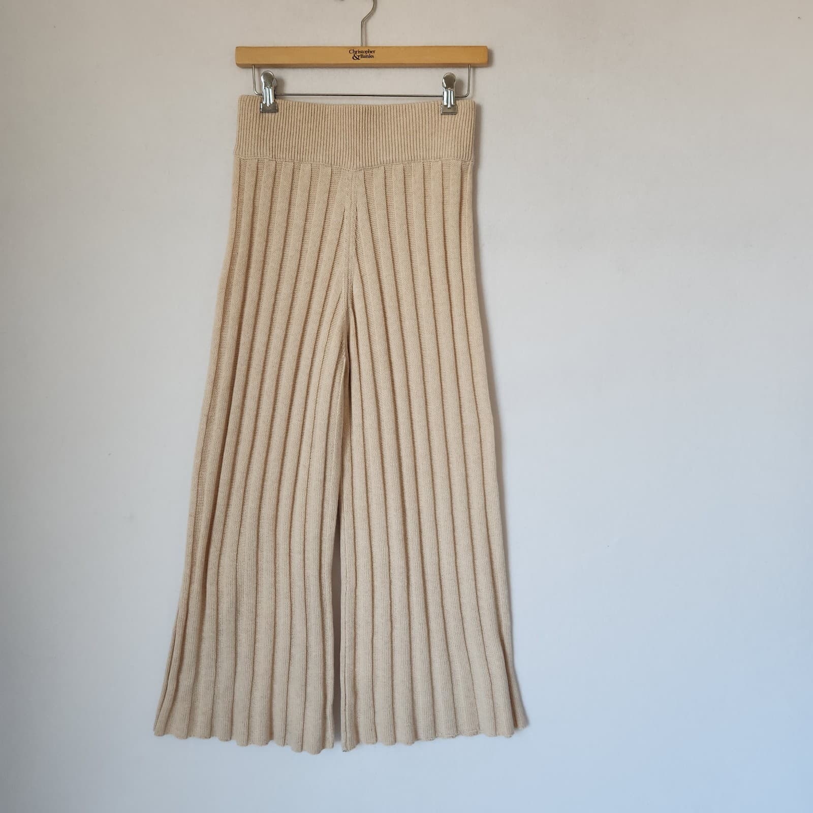 NEW Levi's Not For Resale Wool Blend Ribbed Knit Wide Leg Pants Pull-On Beige S - Thumbnail 2
