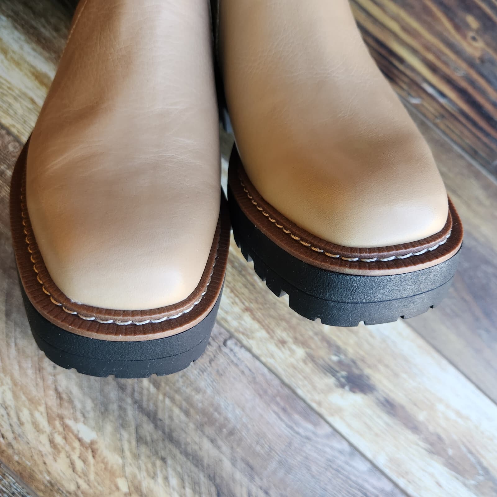 NIB Sam Edelman Laguna Sesame Leather Chelsea Boots Waterproof Lug Sole US 5.5M - Thumbnail 9